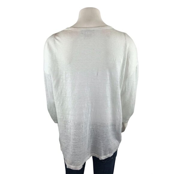 J. Jill Love Linen 3/4 Sleeve Shirt Large White Floral Top - Picture 2 of 7